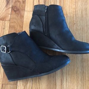 Black Wedge Booties with Buckle